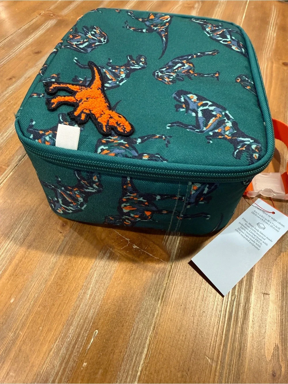 Cat & Jack Dino Print Zipper Lunch Box Bag NWT Viral Green Orange Dinosaur Trex